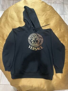 Versace Black Hoodie with Gold Medusa Logo